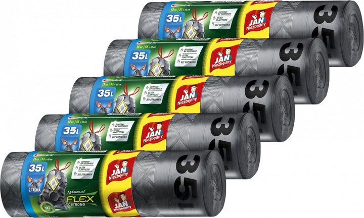 WORKI NA ŚMIECI 35L JAN NIEZBĘDNY MAGNUM FLEX & STRONG Z TAŚMĄ 75SZT MOCNE