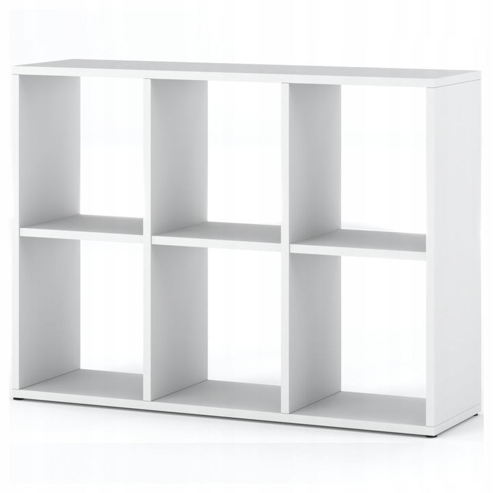 REGAŁ NA KSIĄŻKI BIAŁY OTWARTY 6 POJEMNYCH DREWNIANYCH PÓŁEK NA