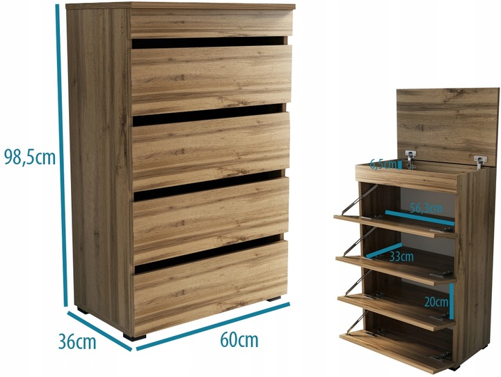 KOMODA Szafka na buty półka 60 dąb wotan 60cm mat