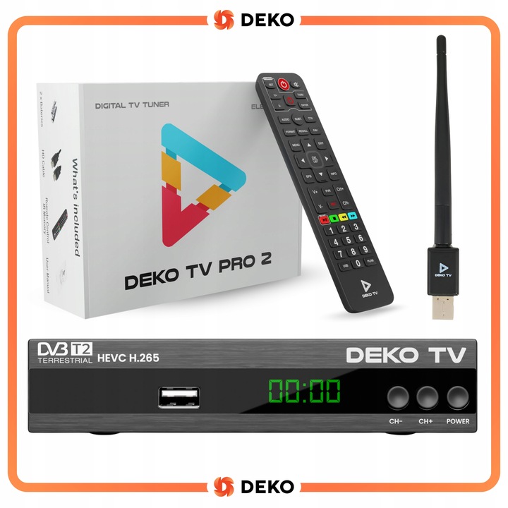 Tuner Dekoder TV Naziemnej DVBT2 DVBT 2 DVB T2 HEVC DEKO PRO2 + Antena