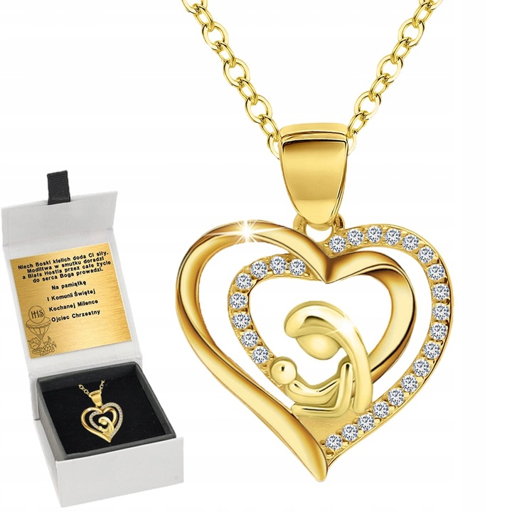 ZŁOTY ŁAŃCUSZEK MEDALIK 925/585 DLA DZIEWCZYNKI NA KOMUNIĘ CHRZEST + GRAWER