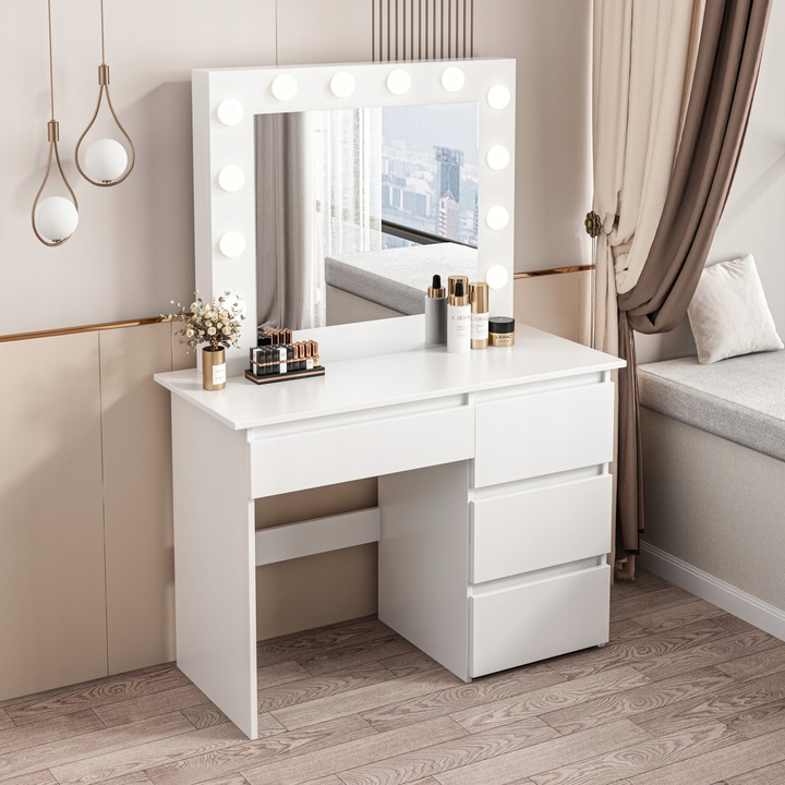 TOALETKA DO MAKIJAŻU WIZAŻU KOSMETYCZNA Z LUSTREM LED NOWOCZESNA LOFT