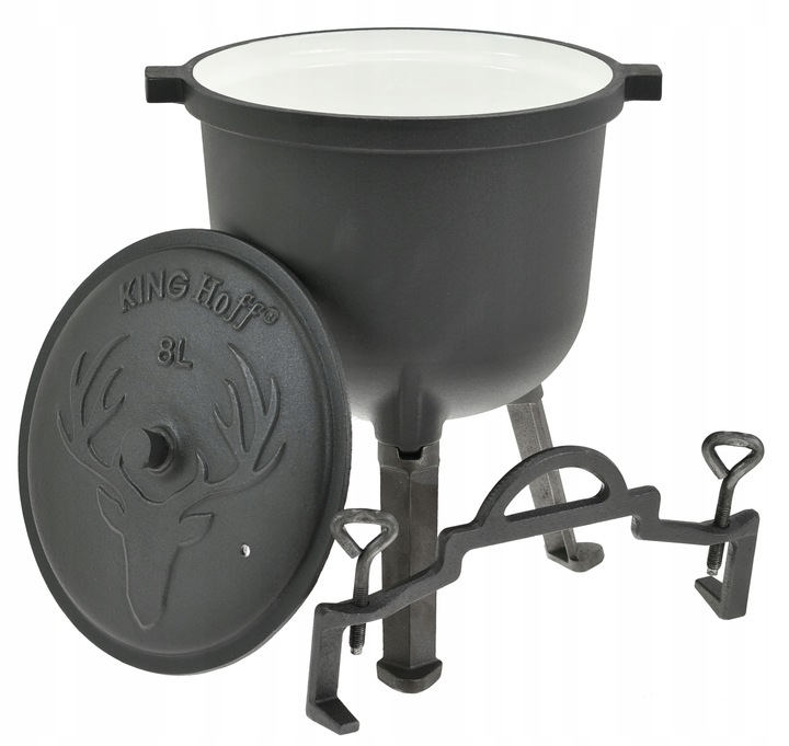 Kociołek Myśliwski 8 L EMALIA Żeliwny GARNEK na OGNISKO Emaliowany