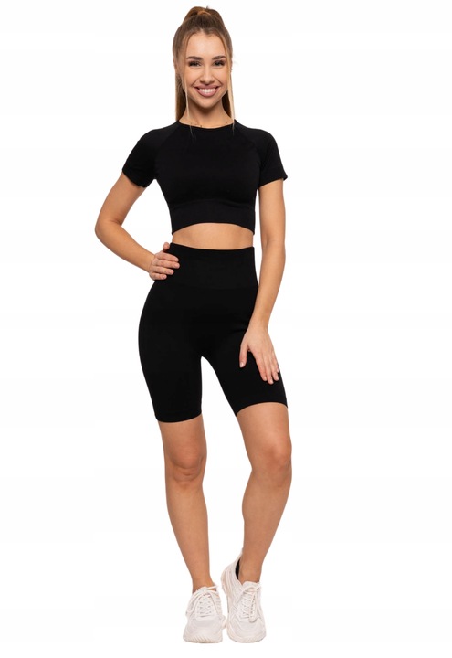 Czarne Kolarki KRÓTKIE LEGGINSY DAMSKIE Push-Up Wysoki Stan MORAJ L/XL