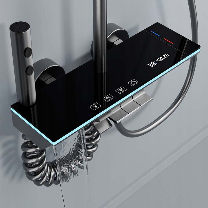 PRYSZNIC KOLUMNOWY Z WYŚWIETLACZEM LCD BATERIĄ TERMOSTATEM DESZCZOWNICA 4w1