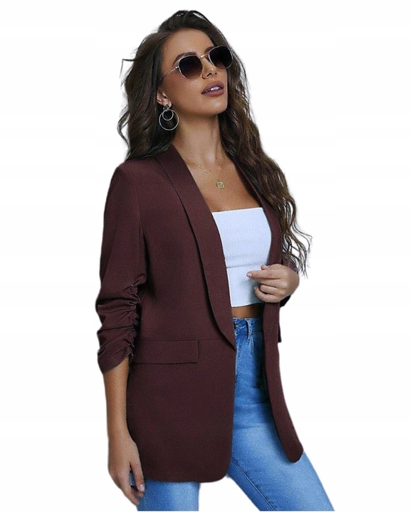 Marynarka damska Żakiet Elegancki Narzutka Czekoladowy Brąz Smokingowa