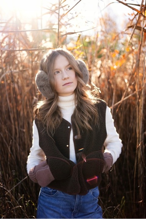 Futrzane nauszniki Keyla - dla dzieci, damskie, zimowe Szary