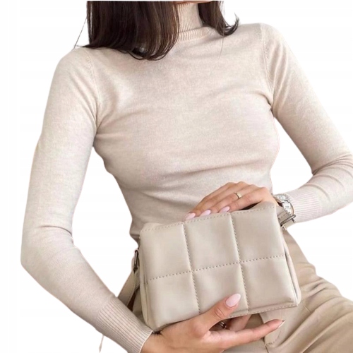 Mięciutki cieplutki Sweter golf damski S/M beżowy