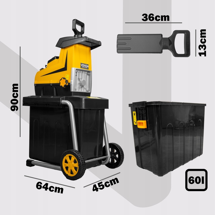 ROZDRABNIACZ ELEKTRYCZNY RĘBAK DO GAŁĘZI PRO MOCNY SILNIK ZBIORNIK 60L