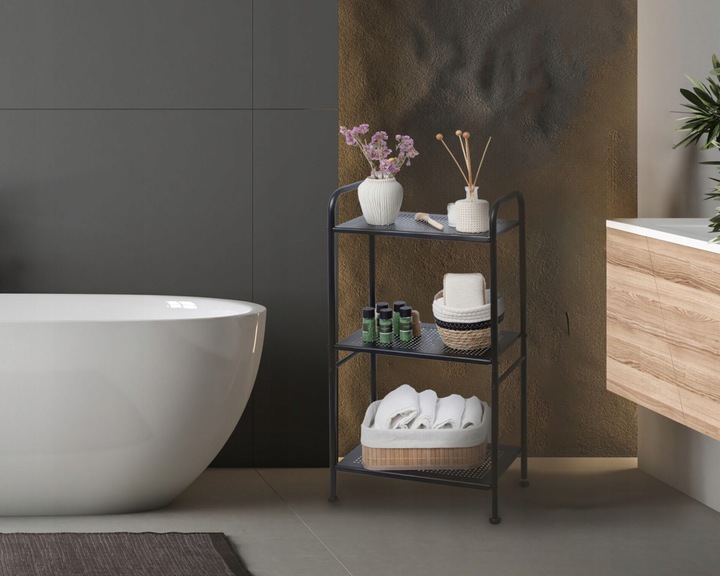 Regał łazienkowy metalowy czarny słupek szafka 3 półki do łazienki