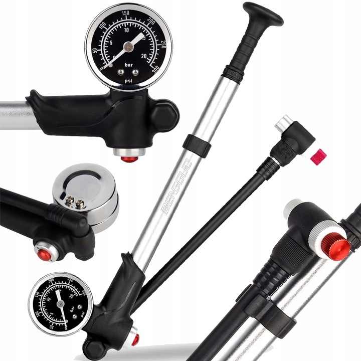 POMPKA RĘCZNA DO AMORTYZATORÓW 300PSI ALUMINIOWA + UCHWYT MANOMETR DAMPERÓW