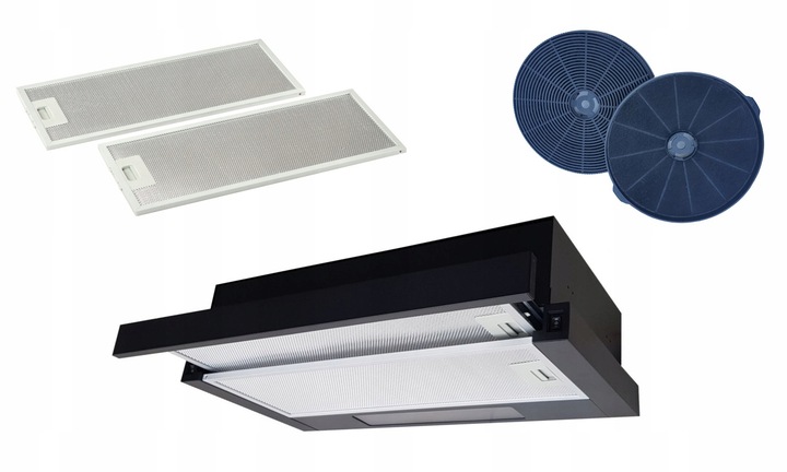 Czarny okap kuchenny teleskopowy podszafkowy Marin 60cm + FILTR