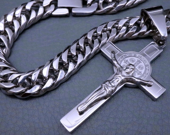 GRUBY SREBRNY ŁAŃCUSZEK Z KRZYŻYKIEM 316L PREMIUM