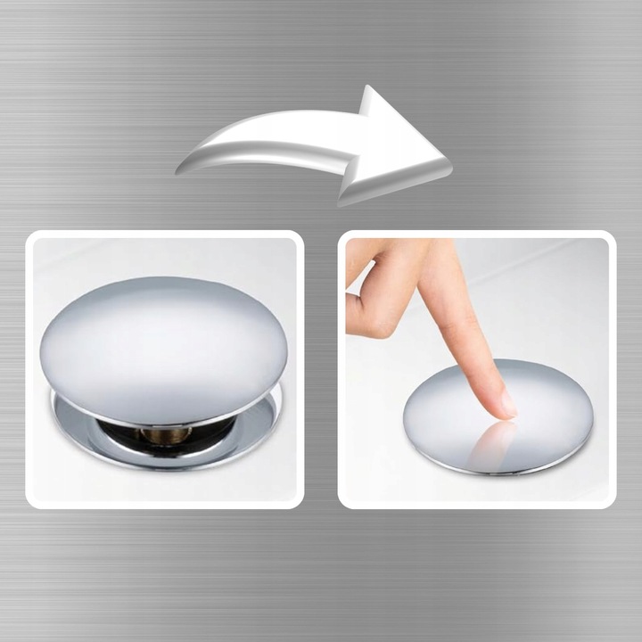 KOREK UMYWALKOWY AUTOMATYCZNY KLIK KLAK AUTO BEZ PRZELEWU SREBRNY