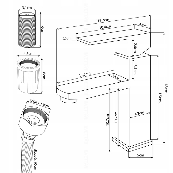 Bateria stojąca umywalkowa kran do umywalki zlewu czarna matowa niska