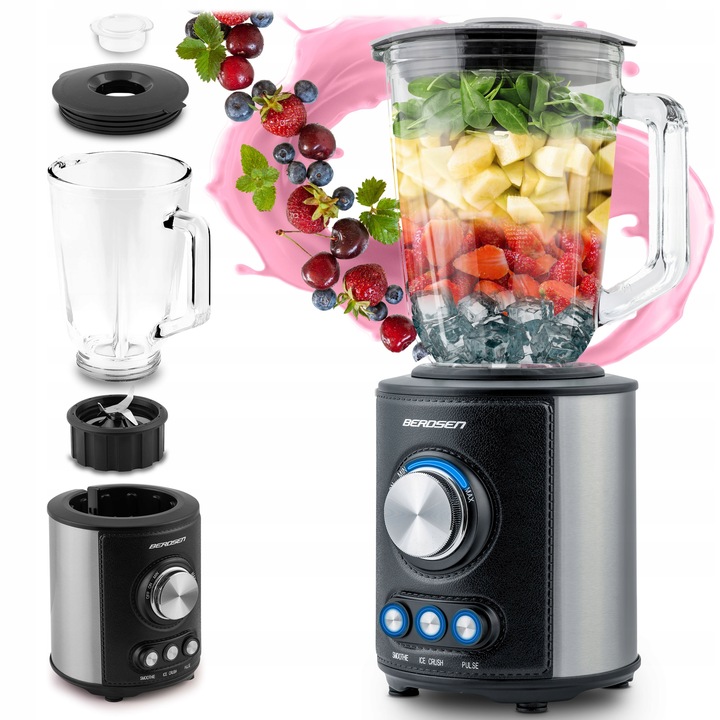 Blender kielichowy duży szklany czarny 800W Berdsen 1,5L