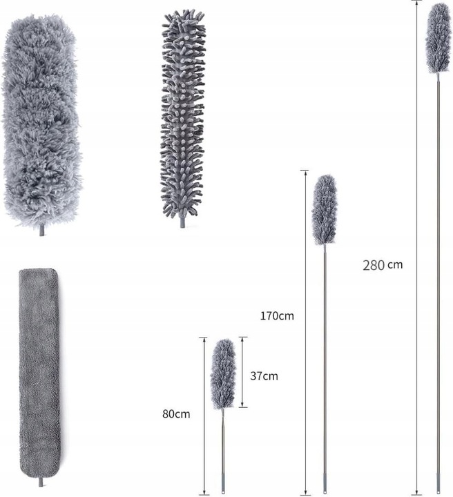 SZCZOTKA TELESKOPOWA MIOTEŁKA DO KURZU DŁUGA 280 + 3 WYMIENNE KOŃCÓWKI XXL
