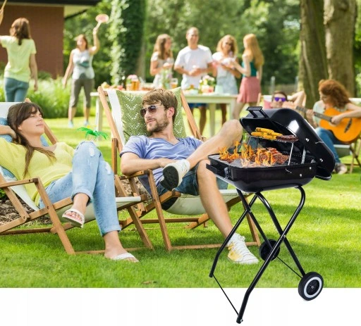 GRILL Węglowy na brykiet Ogrodowy PRZENOŚNY turystyczny WÓZEK POKRYWA