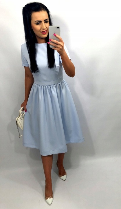 Sukienki Damskie Komunię Chrzciny Wesele Sukienka Elegancka Midi Błękit S