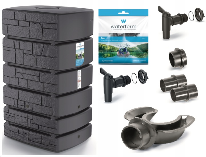 500 ZBIORNIK na DESZCZÓWKĘ POJEMNIK BECZKA WODĘ Antracyt Kamień + ZBIERACZ