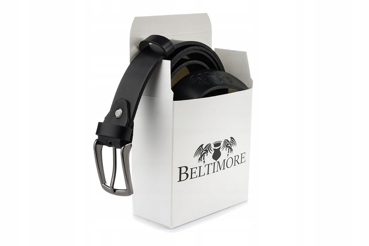 Skórzany pasek męski czarny do spodni garnituru wąski klasyczny