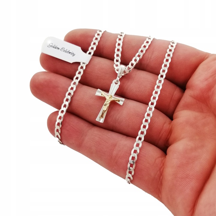SREBRNY NASZYJNIK NA KOMUNIĘ CHRZEST ŁAŃCUSZEK KRZYŻYK DLA CHŁOPCA + GRAWER
