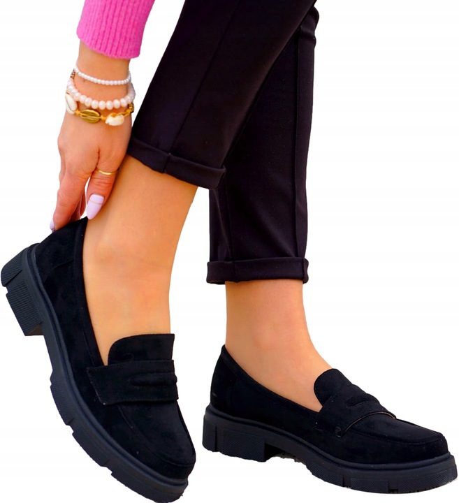 Czarne Zamszowe Mokasyny Na Grubej Podeszwie Palmss 39