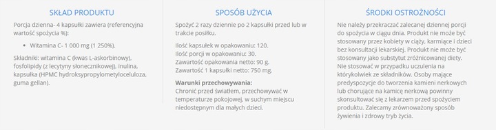 LIPOCAPS C1000 Liposomalna Witamina C 120 kapsułek