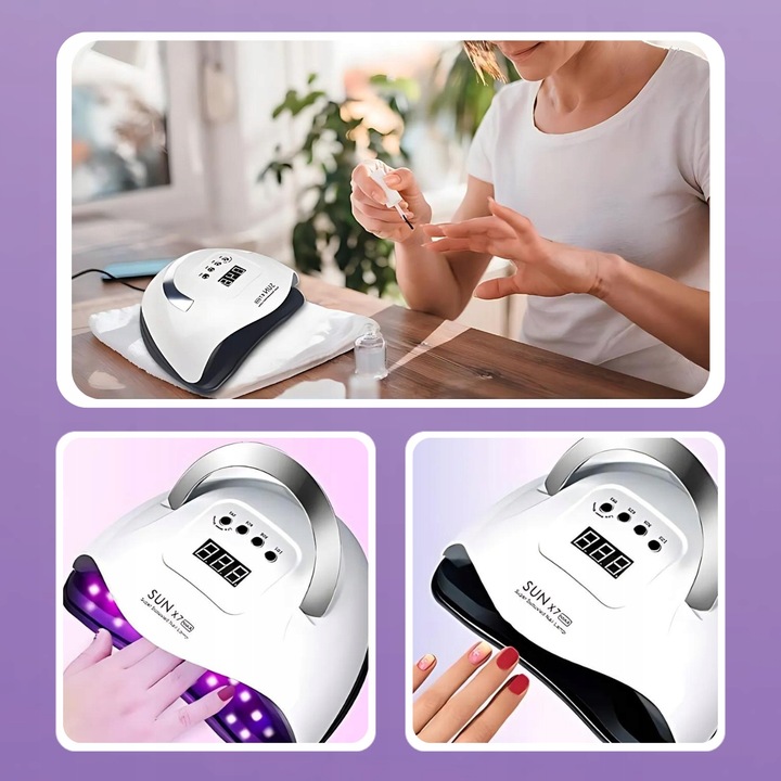LAMPA UV DO PAZNOKCI LED 180W DO HYBRYD ŻELI MOCNA SUN X7 MAX BIAŁA LCD