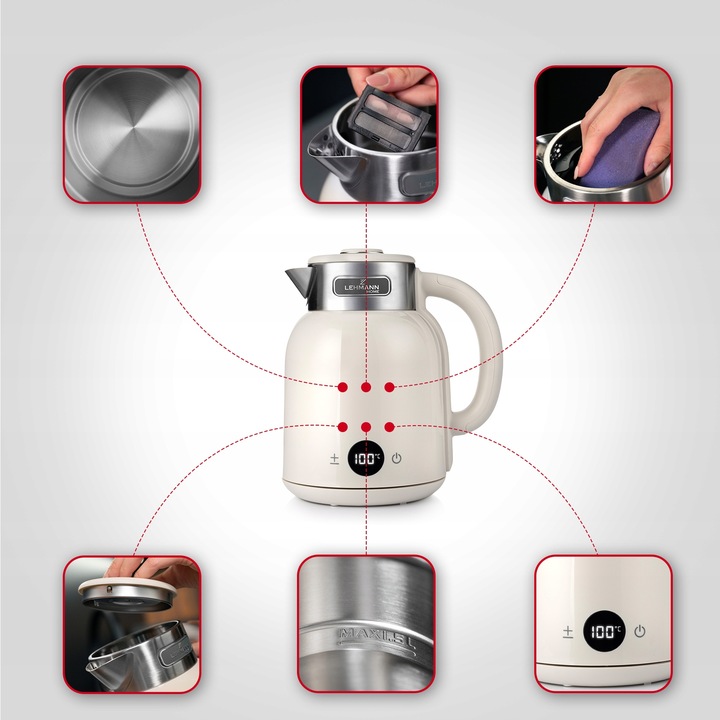 CZAJNIK ELEKTRYCZNY BEZPRZEWODOWY STALOWY RETRO DŹWIĘK BEŻOWY 2200W