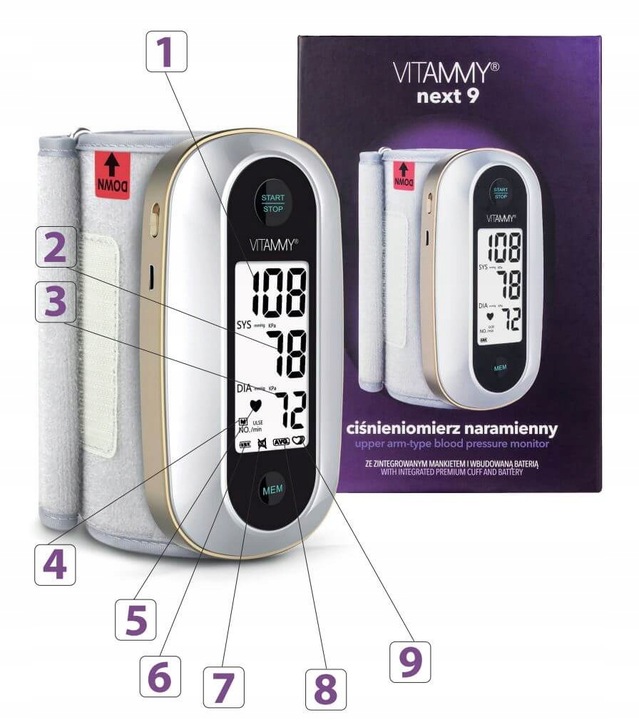 CIŚNIENIOMIERZ NARAMIENNY Z INTEGROWANYM MANKIETEM ARYTMIA VITAMMY NEXT 9
