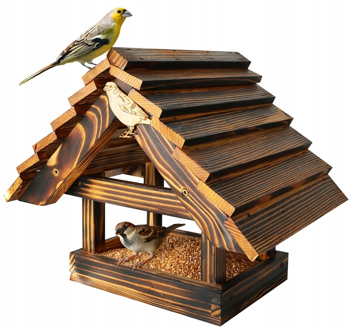 DUŻY Karmnik dla ptaków DREWNIANY XXL Opalany