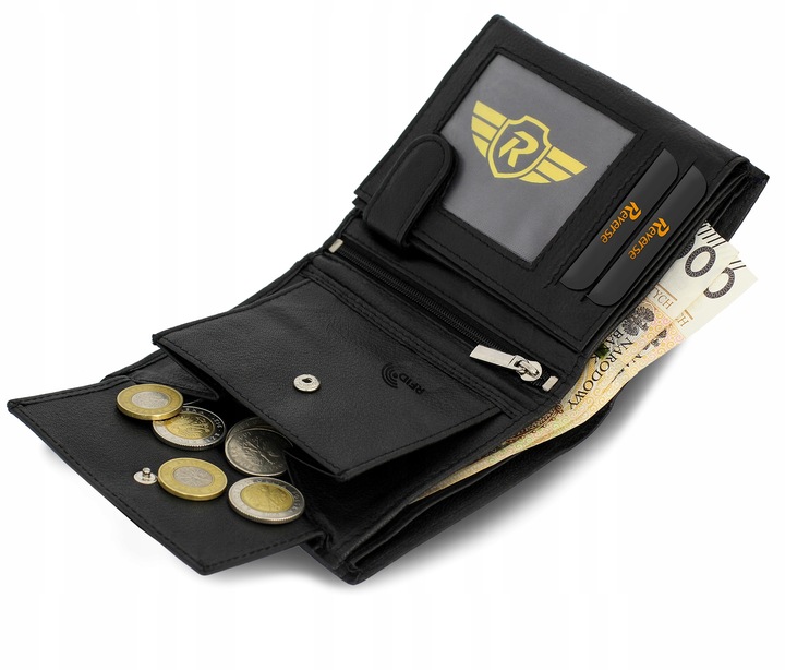 REVERSE Skórzany portfel męski skóra naturalna antykradzieżowy ochrona RFID