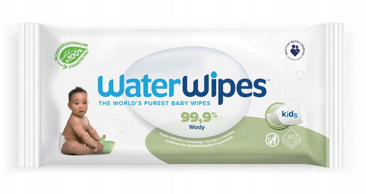 Chusteczki nawilżane 99,9% wody WaterWipes 4x60 dla dzieci biodegradowalne