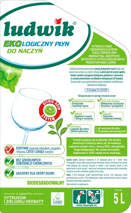 Ludwik Ekologiczny Płyn do mycia naczyń 5 L
