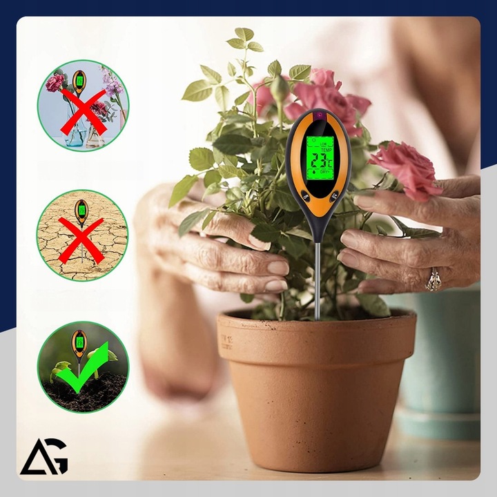 KWASOMIERZ GLEBOWY TESTER PH GLEBY PODŁOŻA ZIEMI MIERNIK WILGOTNOŚCI