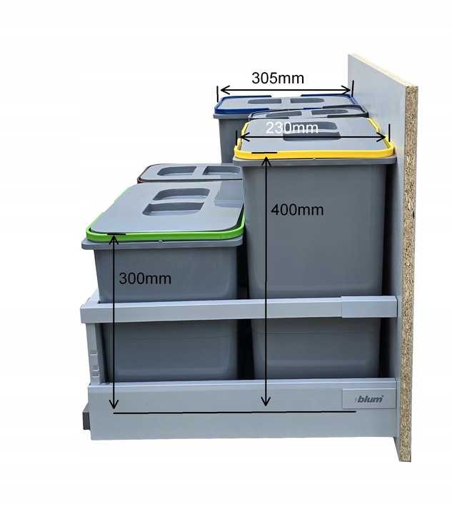 Zestaw koszy na śmieci 71L do szuflady szafki 80 cm Blum 5 poj. na