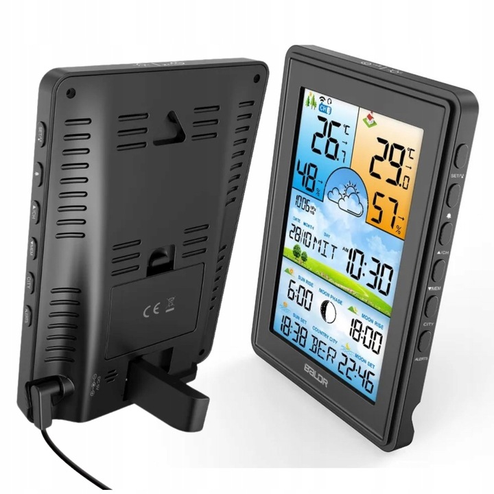 STACJA POGODOWA BALDR BEZPRZEWODOWA BAROMETR TERMOMETR LCD KOLOR