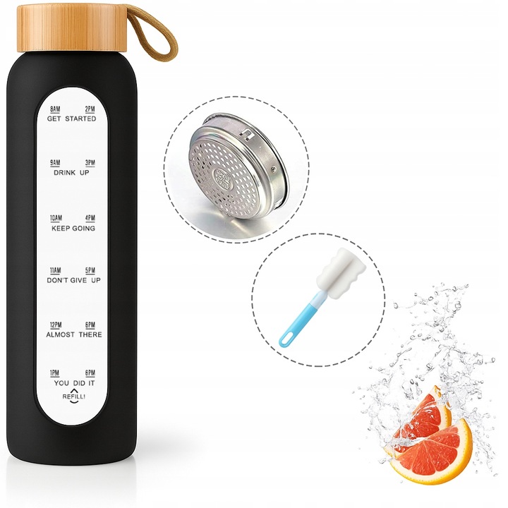 Szklana butelka na wodę motywacyjna z miarką wielorazowa słomka do picia 1L