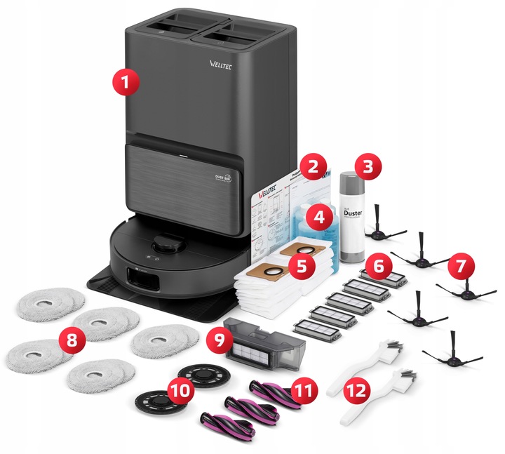 ROBOT SPRZĄTAJĄCY MOPUJĄCY WELLTEC R90 PRO + STACJA 5W1 + AKCESORIA