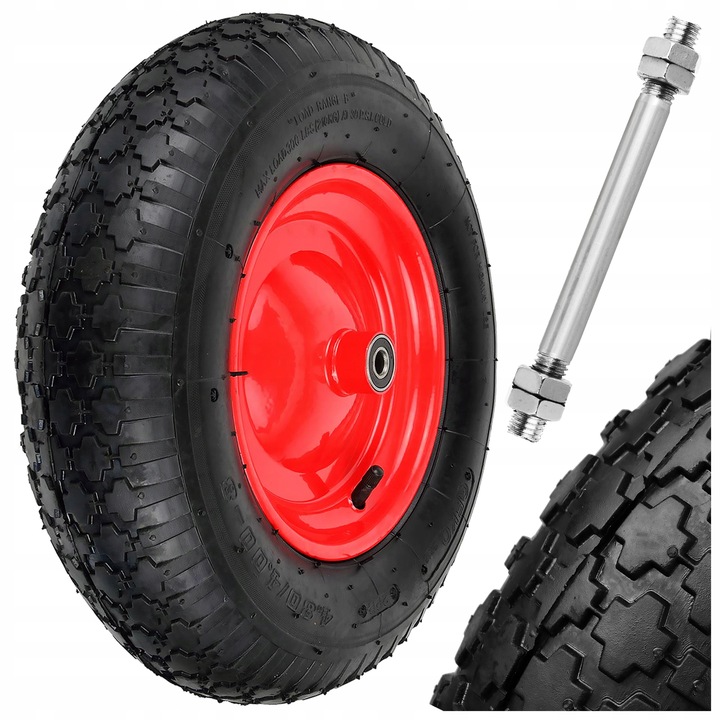 KOŁO KÓŁKO DO TACZKI TACZEK POMPOWANE Z OSIĄ MOCNE Z DĘTKĄ 4.00-8 2PR