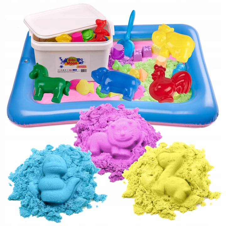 BibiMoon Piasek Kinetyczny 3kg ZESTAW PIASKOWNICA FOREMKI