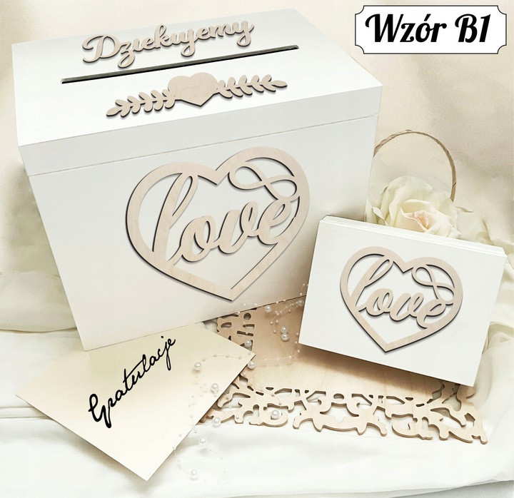 Białe pudełko skrzynka na ślub i wesele komplet zestaw obrączki i koperty