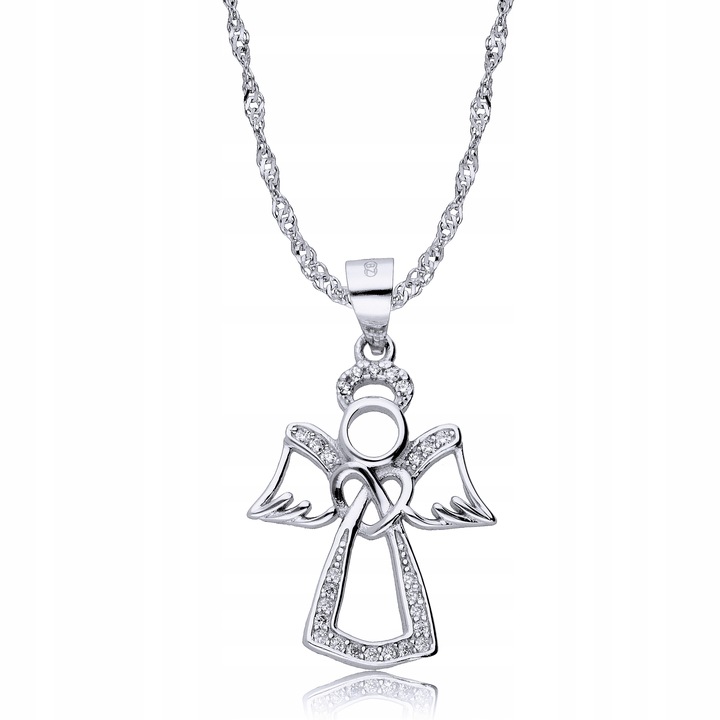 Srebrny Łańcuszek 925 Medalik Aniołek Grawer