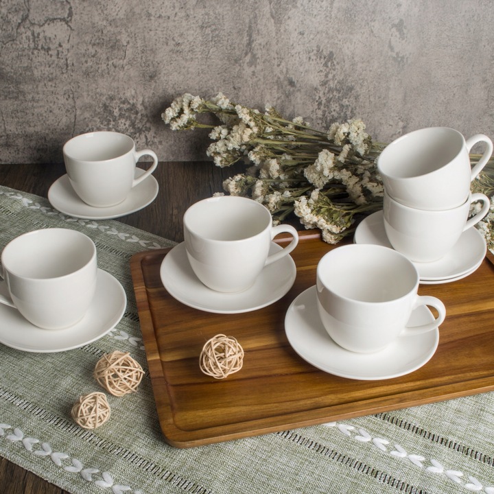 6 x FILIŻANKA ZE SPODKIEM ZESTAW FILIŻANKI DO KAWY 250 ml PORCELANA LIVELLO