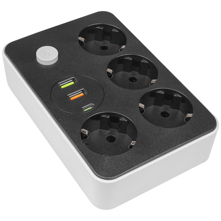 Przedłużacz listwa 2m zasilająca 3x USB UZIEMIENIE 4 GNIAZDA CZARNY 3x1MM