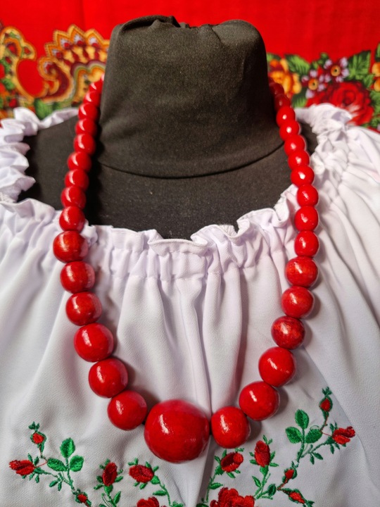 KORALE GÓRALSKIE DREWNO CZERWONE drewniane korale folk ludowe