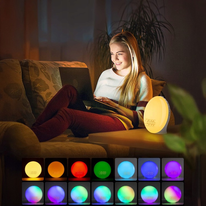 BUDZIK ŚWIETLNY ZEGAR DRZEMKA LAMPKA NOCNA RADIO SYMULATOR WSCHODU