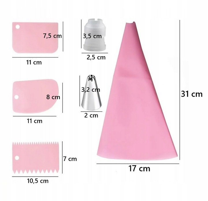 Tylki Cukiernicze 2x RĘKAW CUKIERNICZY DEKORATOR TORTÓW Skrobka Tortu 24 el