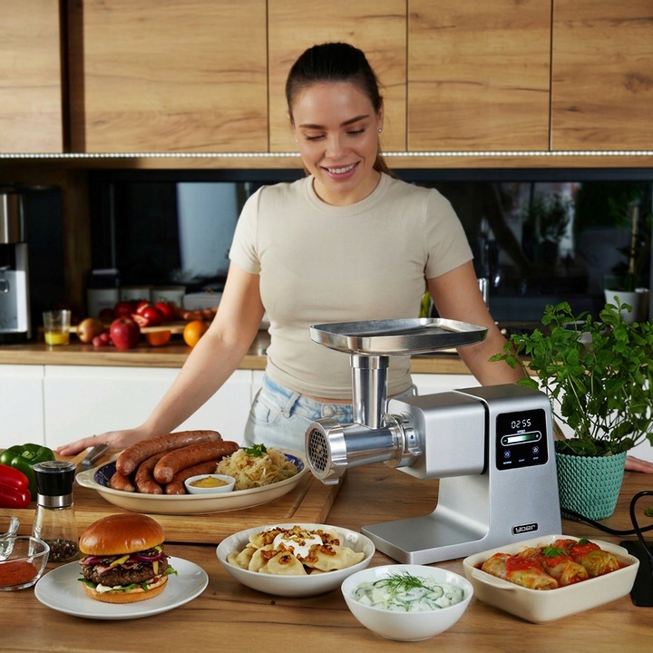 Maszynka do mięsa 7w1 Metalowa 4kg/min Yoer 2500W +Szatkownica+37